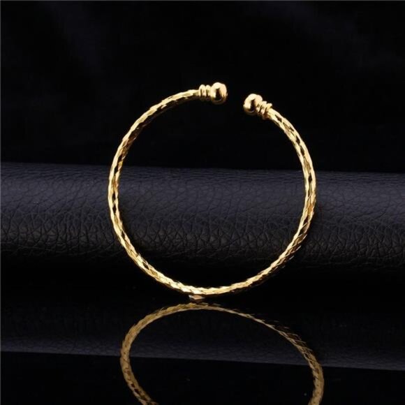 Unisex Simple Cuff Bracelet 18K Real Gold Platinum Plated Fine Bracelets Bangle - Picture 5 of 7